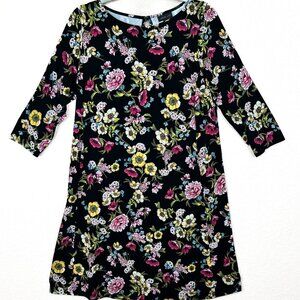 J. Jill Wearever Collection Floral Tunic Dress Black Yellow Pink Size MP
